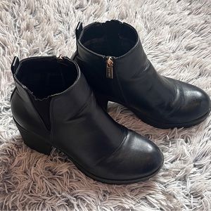 Black Ankle Boots Block Heel Gold Detailing Round Toe